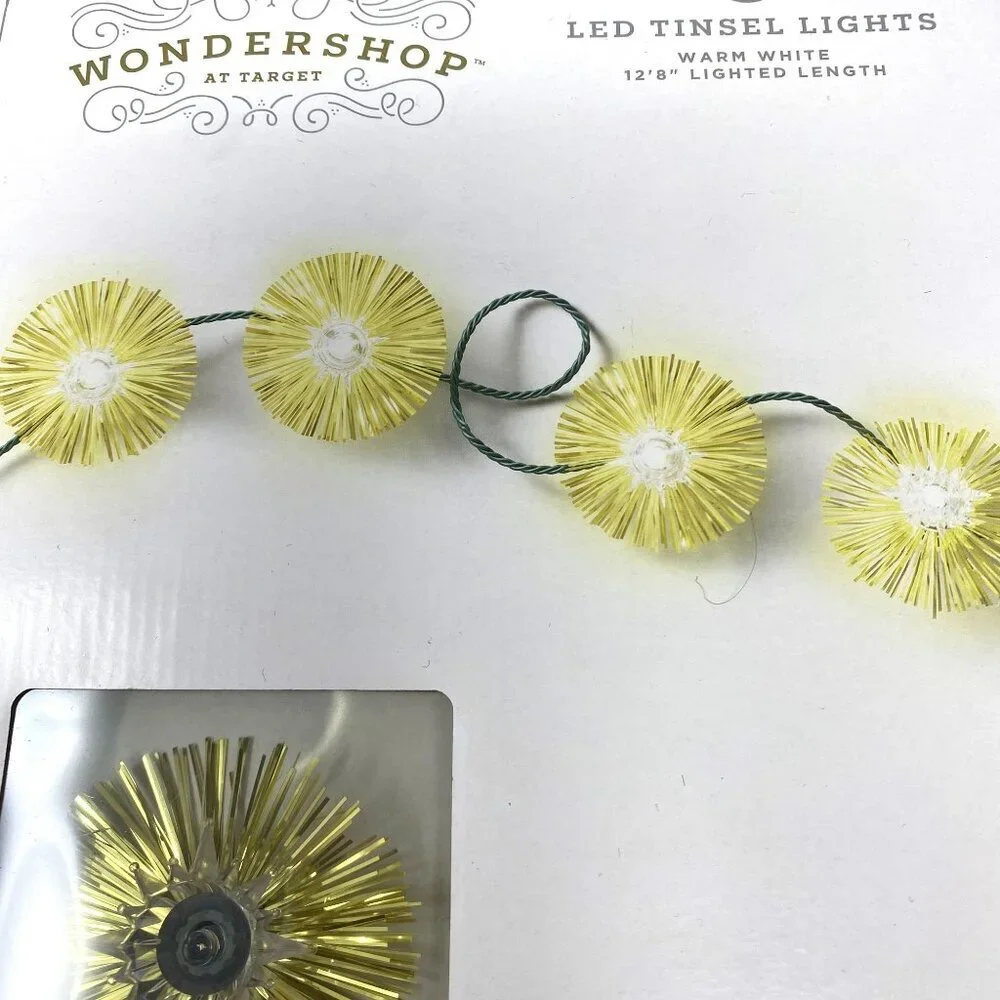 Target 20ct Christmas Tinsel Lights Gold  Warm White Lights Green Wire
